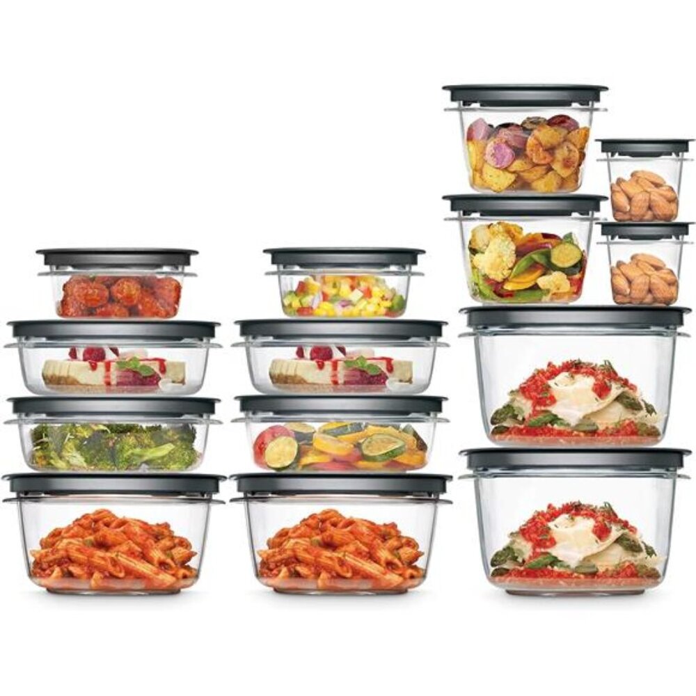 28Piece Clear/Grey Food Storage Containers,Premium Snap Bases,&Various Size Lids